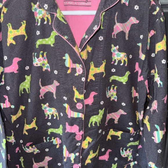 PJ Salvage Flannel Pajama Set in Gray with Multicolored Dog Silhouettes Wns L - Picture 3 of 15